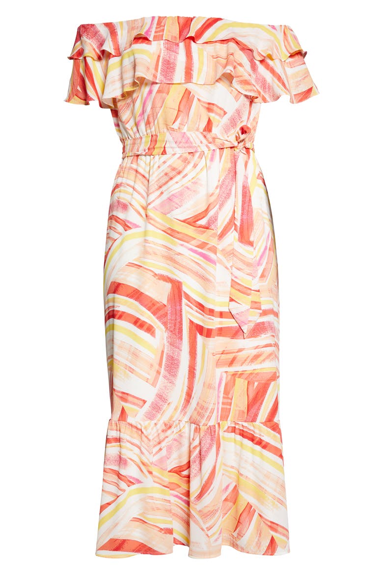 Mix Stripe Off the Shoulder Maxi Dress, Alternate, color, SOFT WHITE/ CORAL