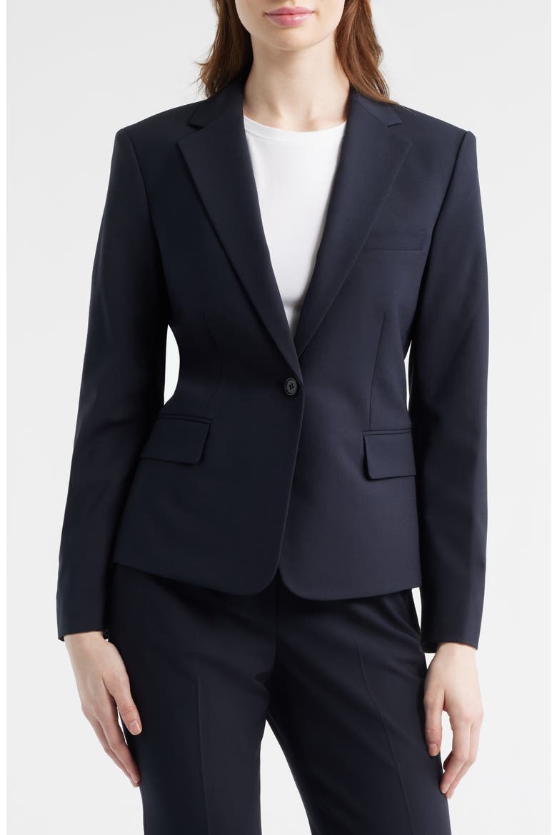 Slim Fit Stretch Wool One Button Blazer, Main, color, DEEP NAVY