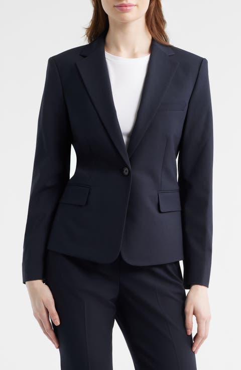 Slim Fit Stretch Wool One Button Blazer