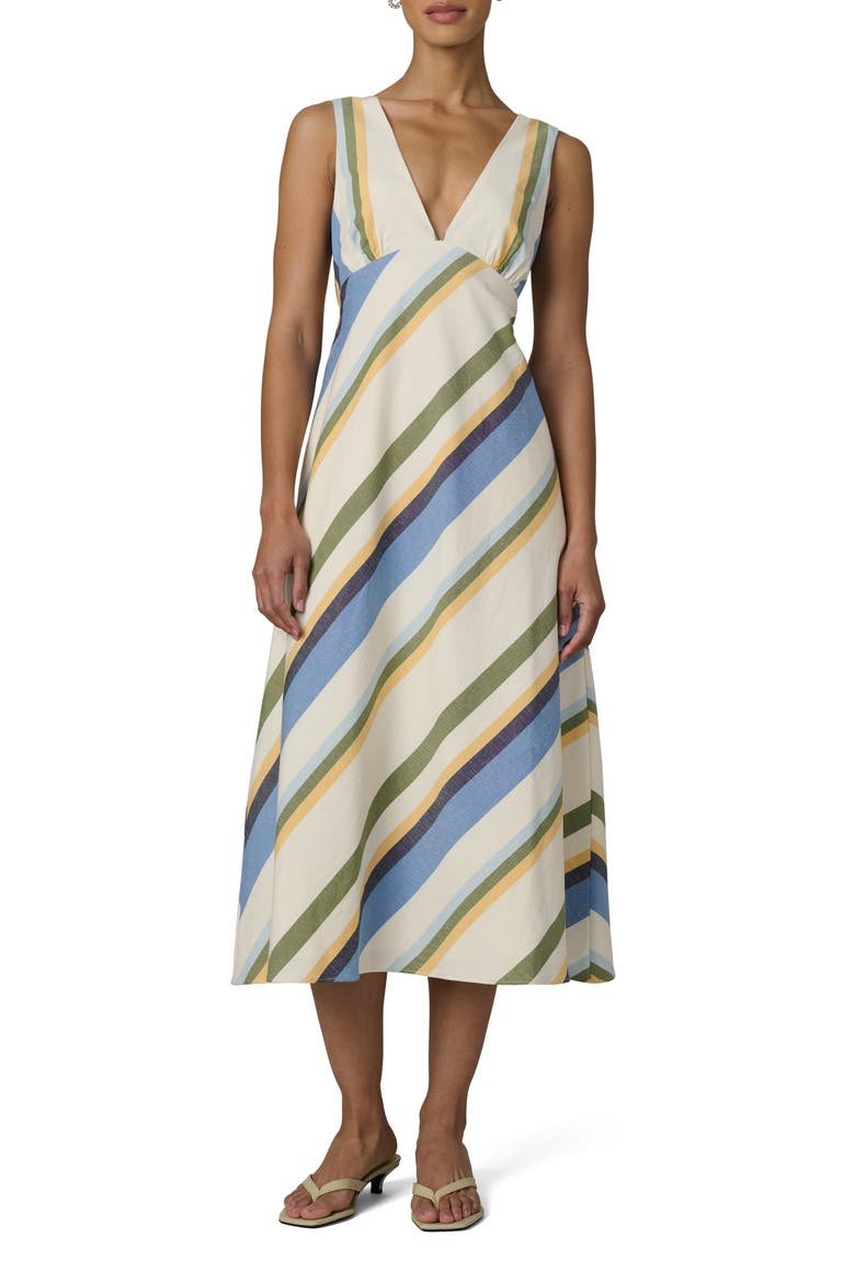 The Joni Stripe Cotton Blend Midi Dress, Main, color, AZURE VARIEGATED STRIPE