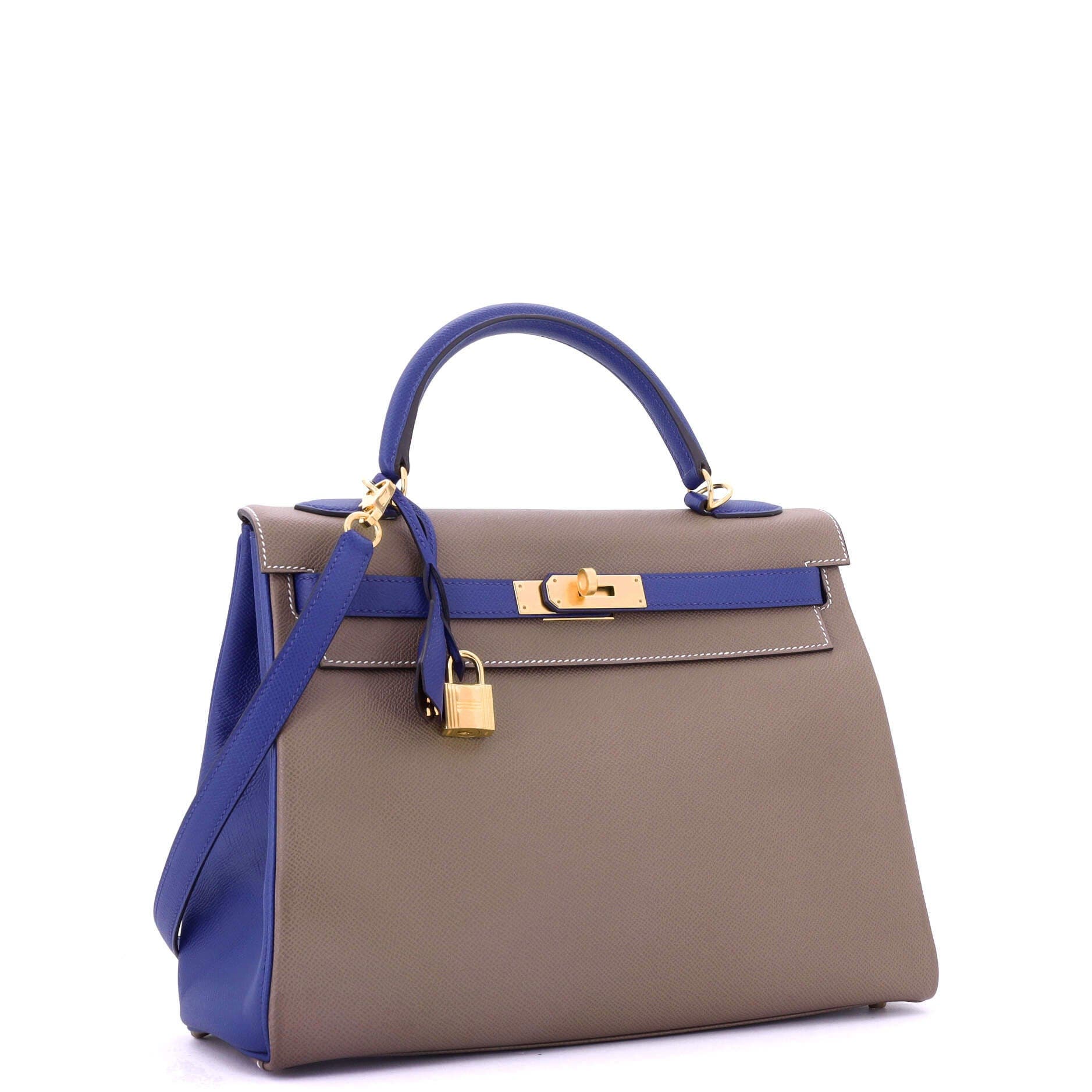 Pre-Owned Hermes Kelly Handbag Bicolor Epsom with Gold Hardware 32, Alternate, color, Etoupe/Bleu Electrique