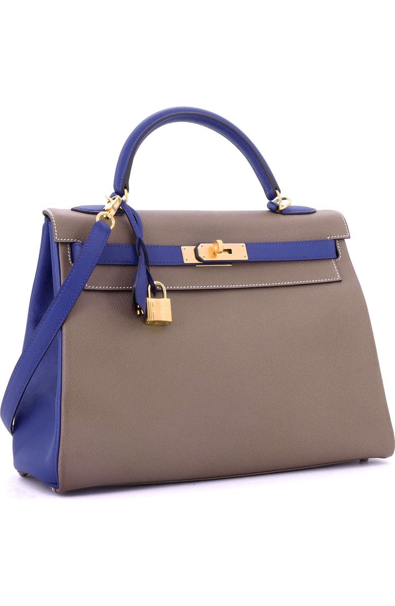 Pre-Owned Hermes Kelly Handbag Bicolor Epsom with Gold Hardware 32, Alternate, color, Etoupe/Bleu Electrique