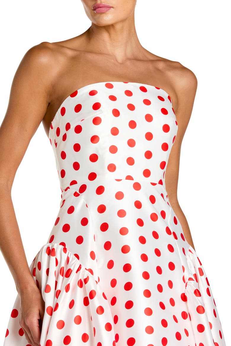 Strapless Polka Dot Mikado Ballgown, Alternate, color, White Multi
