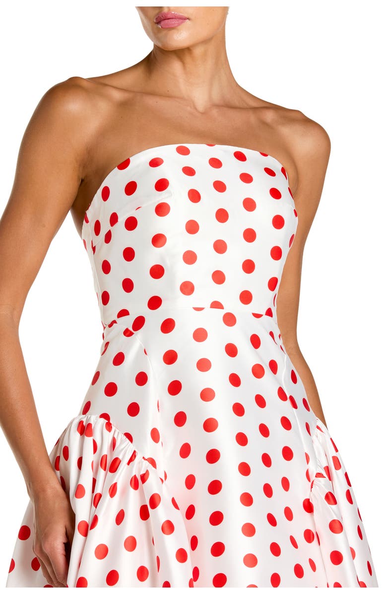 Mac Duggal Strapless Polka Dot Mikado Ballgown, Alternate, color, White Multi