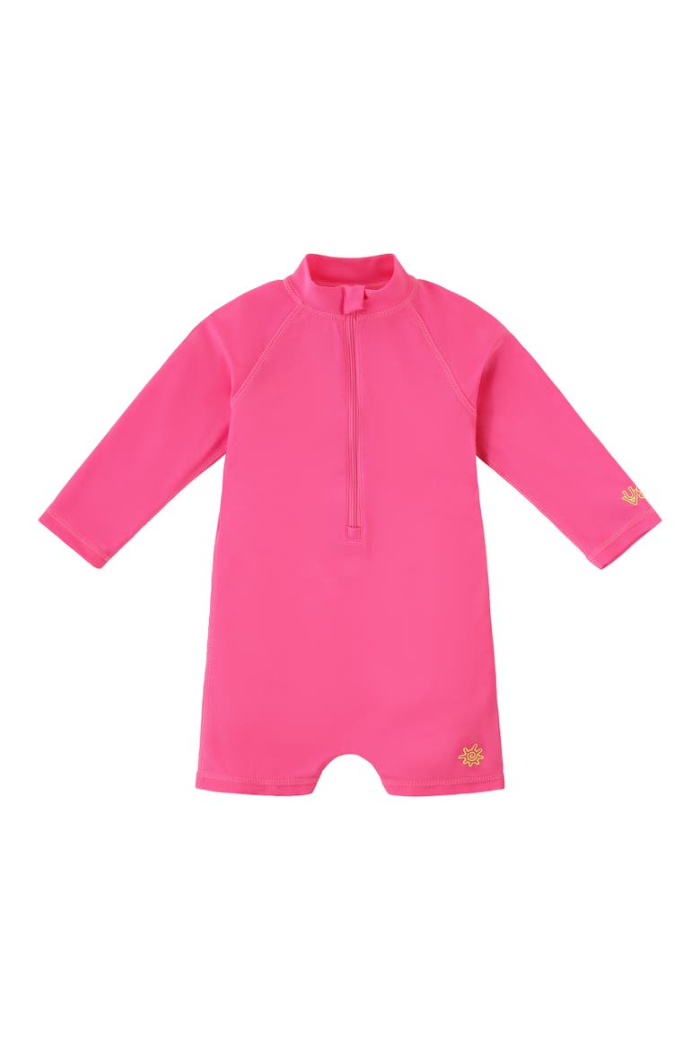 Long Sleeve Swim Romper, Main, color, Neon Checkers
