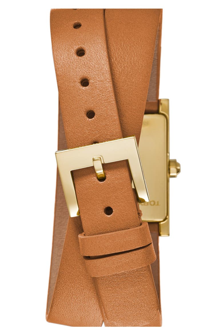 'Buddy Signature' Rectangular Wrap Leather Strap Watch, 17mm x 31mm, Alternate, color, LUGGAGE/ GOLD