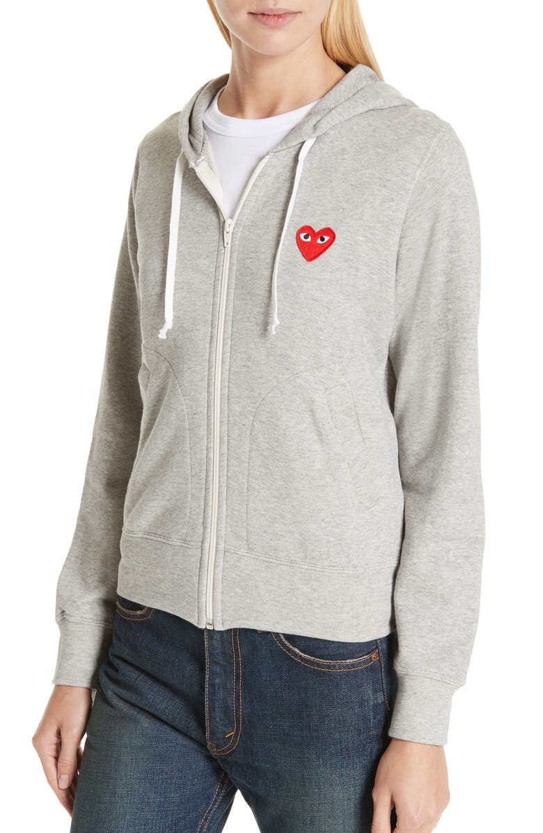 Comme des Garçons PLAY Logo Graphic Zip-Up Hoodie, Alternate, color, 
