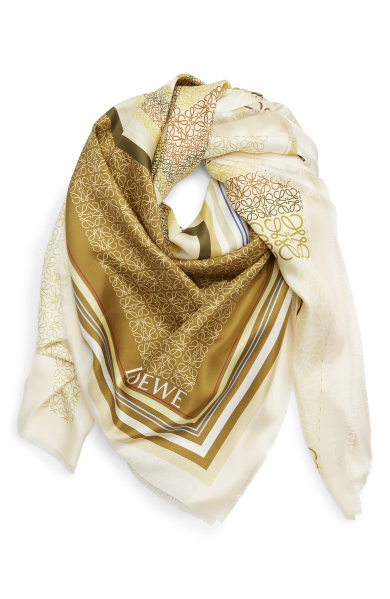 Loewe Patchwork Print Silk Square Scarf, Main, color,