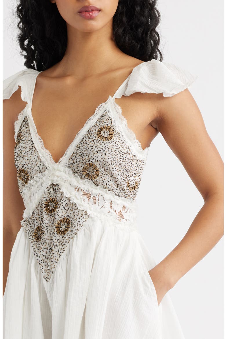 Enchanted Beaded Cotton Gauze Romper, Alternate, color, IVORY COMBO
