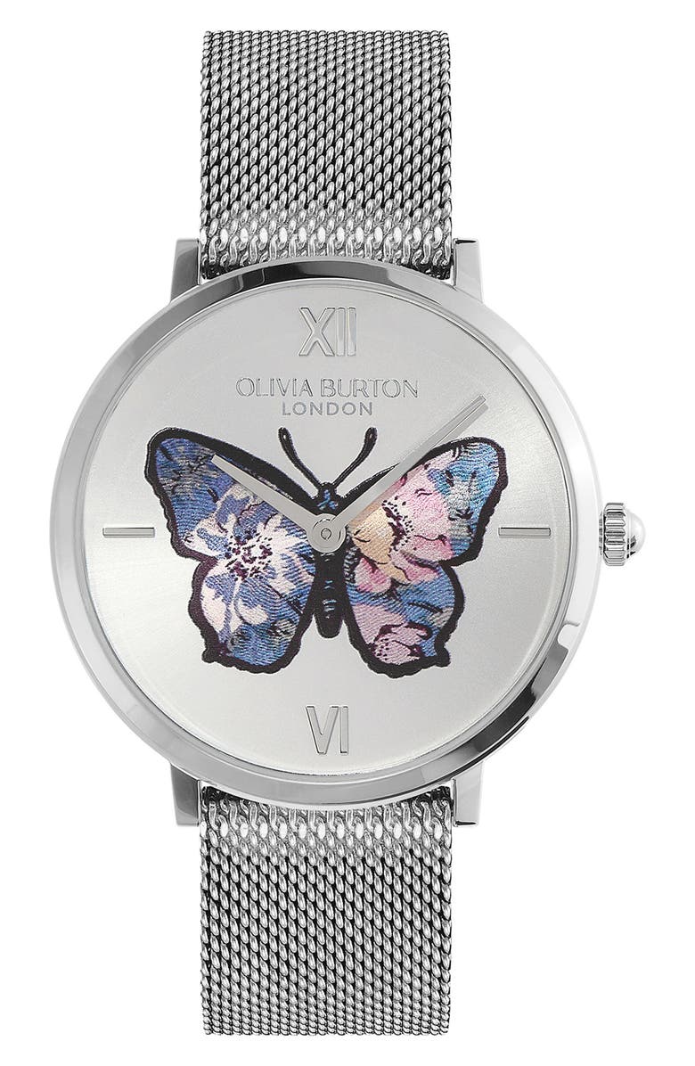 Olivia Burton Signature Butterfly Leather Strap Watch, 28mm, Main, color, 