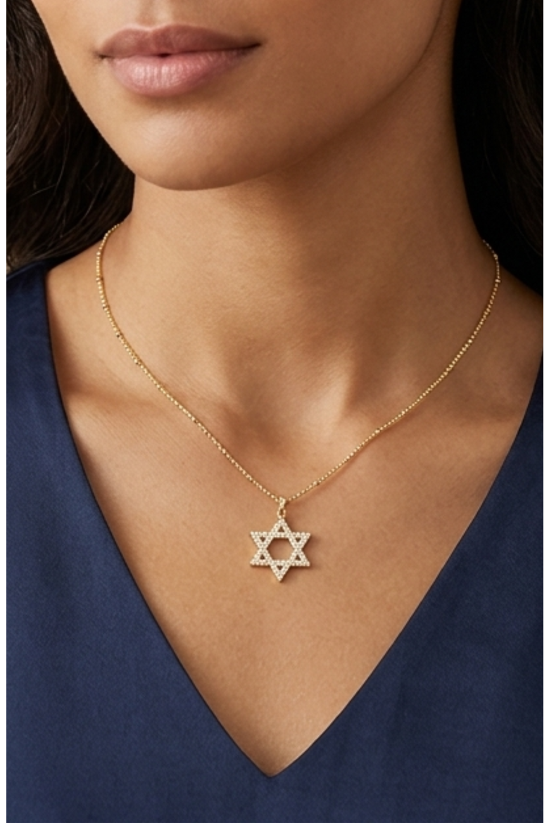 Cubic Zirconia Star of David Pendant Necklace, Alternate, color, Metalic Gold