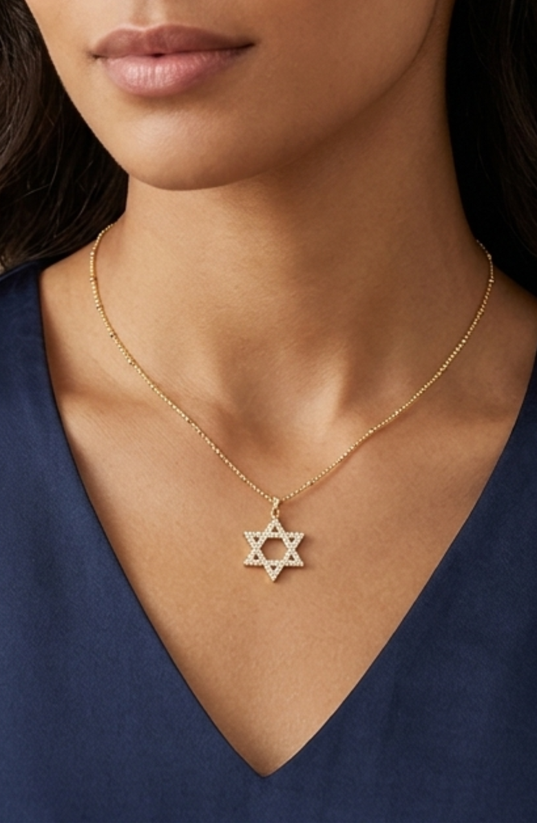 Emma Rae Cubic Zirconia Star of David Pendant Necklace, Alternate, color, Metalic Gold