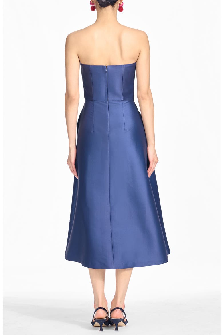 Shay Floral Strapless Stretch Mikado Cocktail Midi Dress, Alternate, color, BLUE CRIMSON CREME