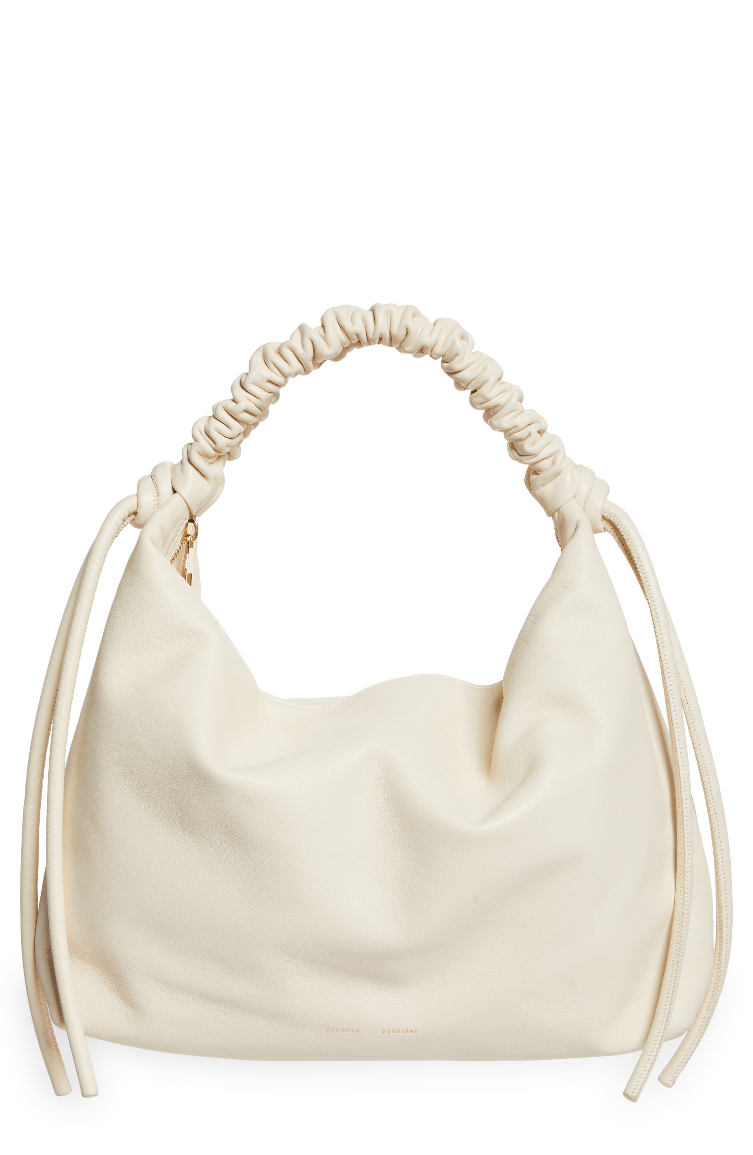 Medium Drawstring Leather Hobo, Main, color, IVORY