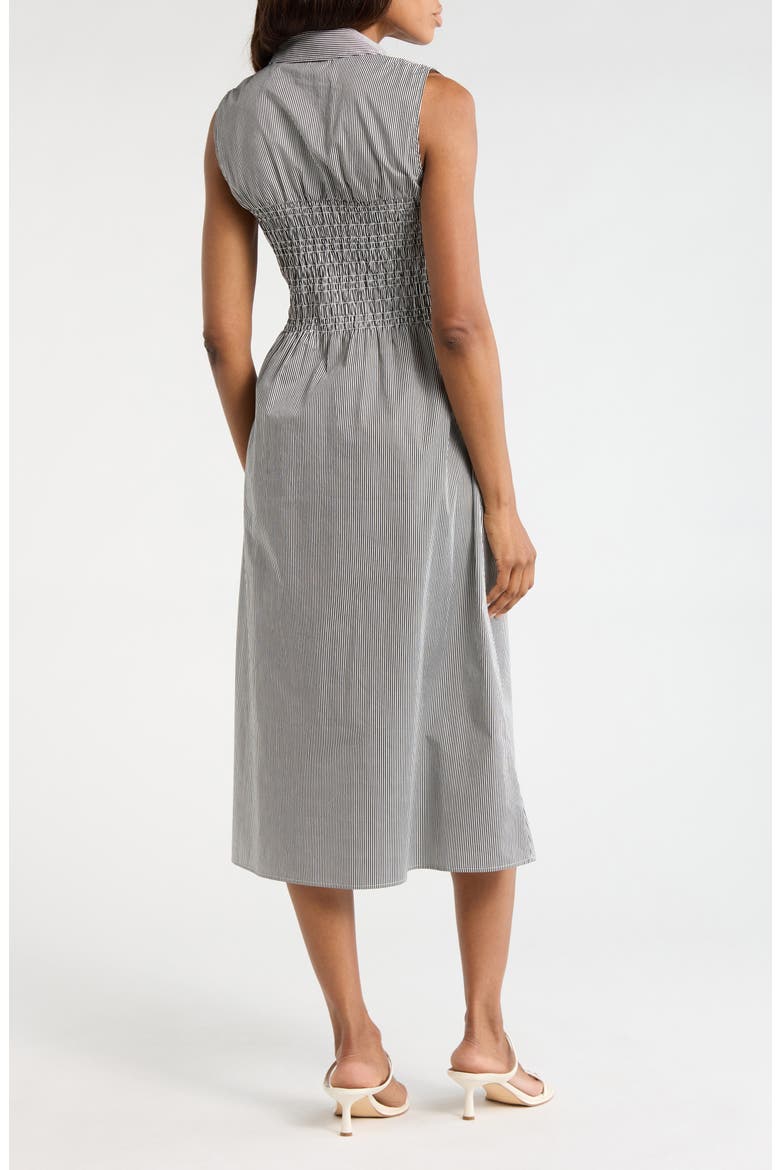 Smocked Sleeveless Shirtdress, Alternate, color, BLACK-WHITE