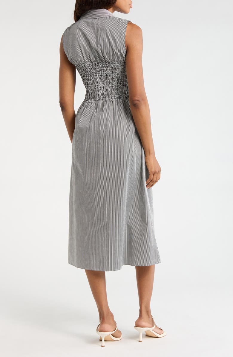 Avec Les Filles Smocked Sleeveless Shirtdress, Alternate, color, Black-White