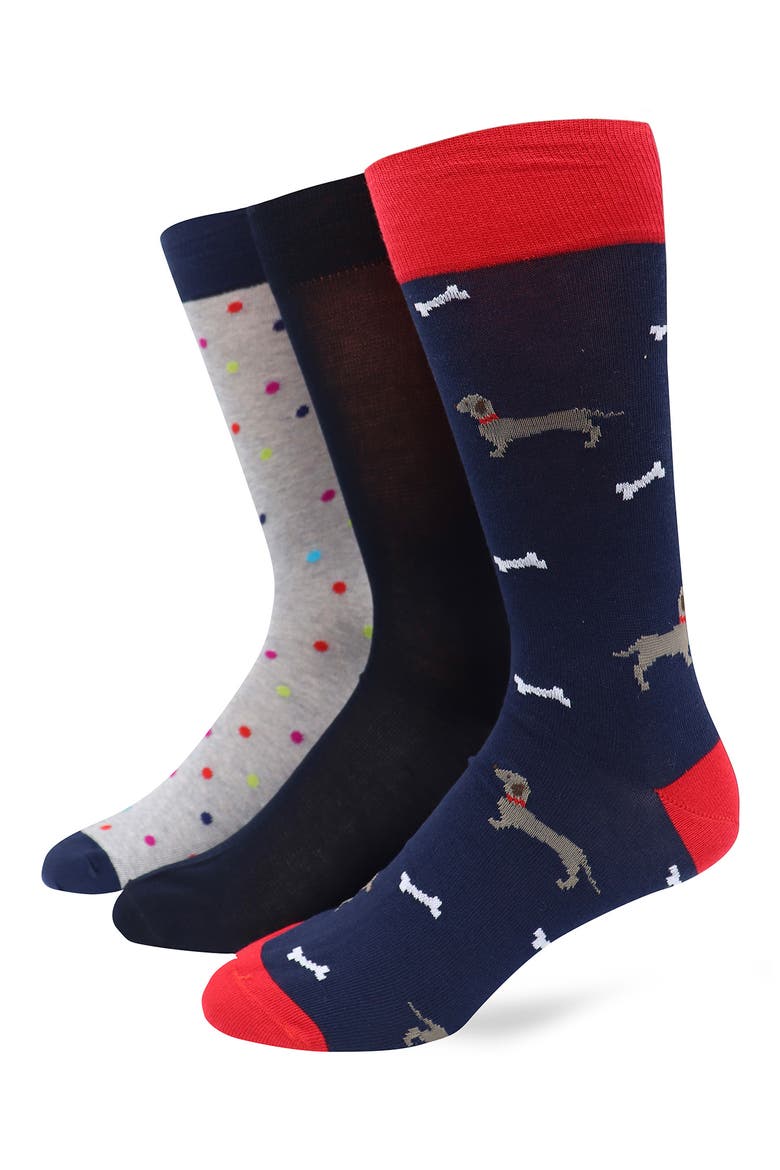 Assorted 3-Pack Crew Socks, Main, color, NAVY