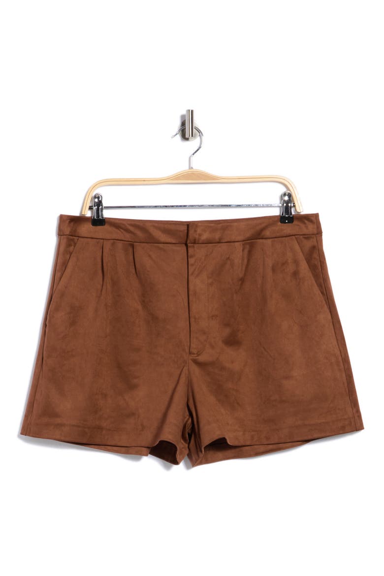 Pleated Faux Suede Shorts, Main, color, CHESTNUT