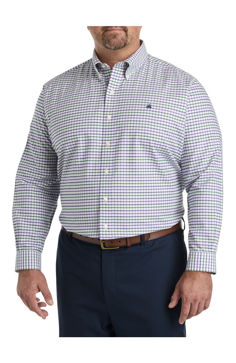 Brooks Brothers Big & Tall Non-Iron Windowpane Sport Shirt, Alternate, color, Purple Green Wp