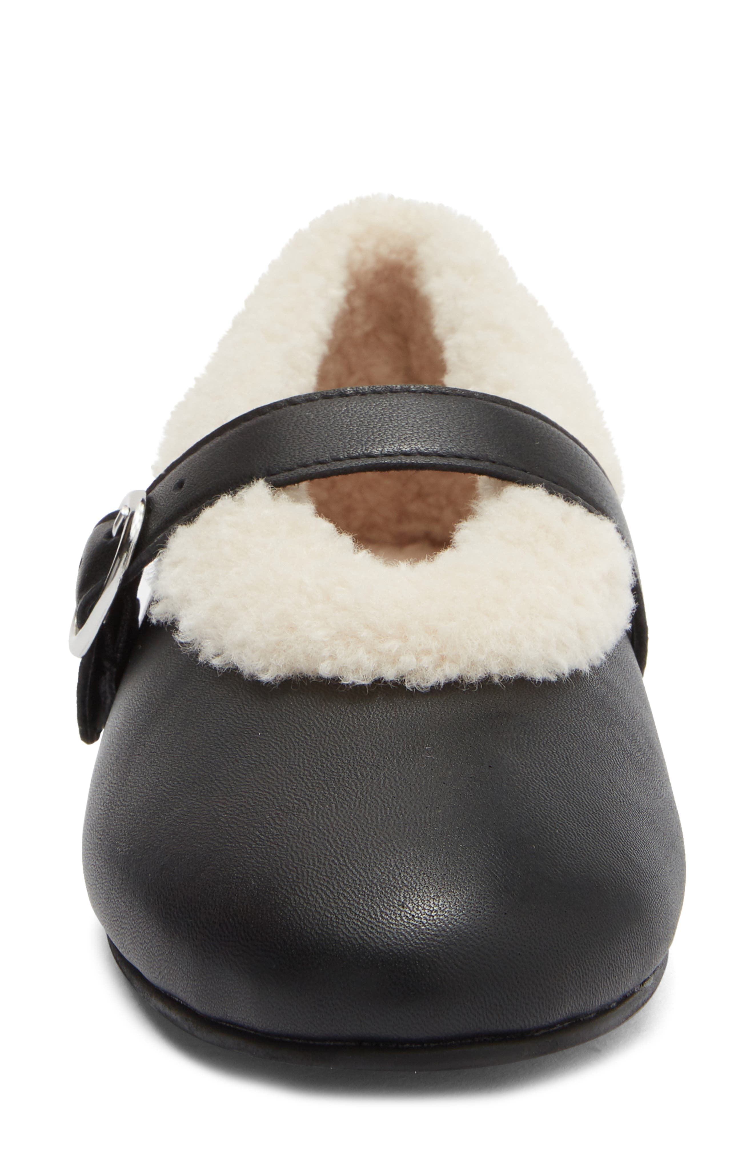 Steve Madden Lodge Faux Shearling Lined Mary Jane Flat, Alternate, color, Black Leather