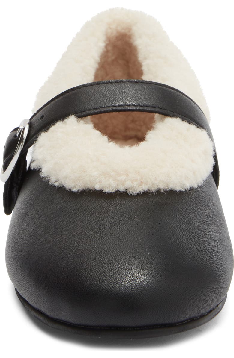 Steve Madden Lodge Faux Shearling Lined Mary Jane Flat, Alternate, color, Black Leather