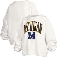 PRESSBOX Women's Pressbox White Michigan Wolverines Janise Arch Over Logo Waist Length Oversized Pullover Sweatshirt
