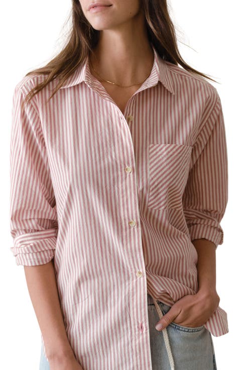 Jane California Relaxed Stripe Cotton Poplin Button-Up Shirt