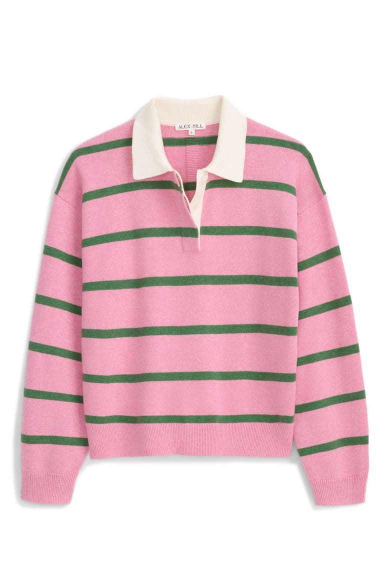 Bond St Striped Polo Sweater, Alternate, color, BALLET PINK/ WOODLAND