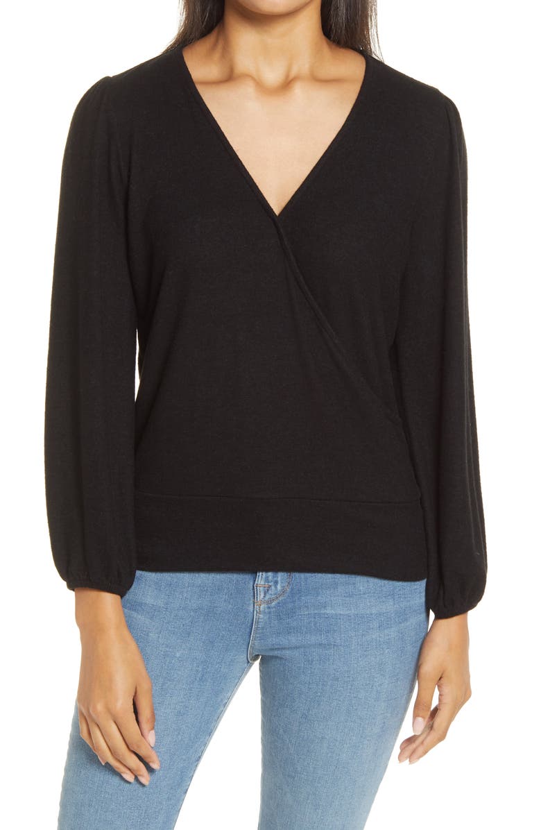 GIBSONLOOK Surplice Blouson Sleeve Wrap Top, Main, color,