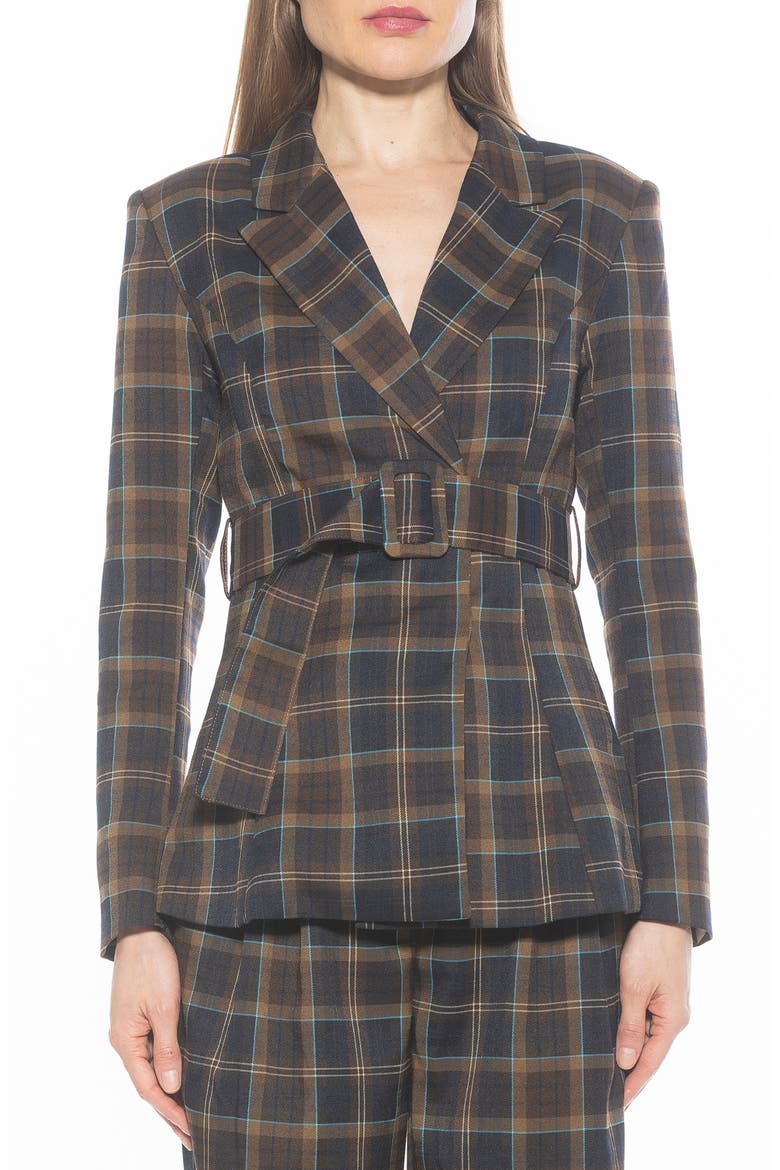 Janna Plaid Longline Blazer, Main, color, BROWN PLAID