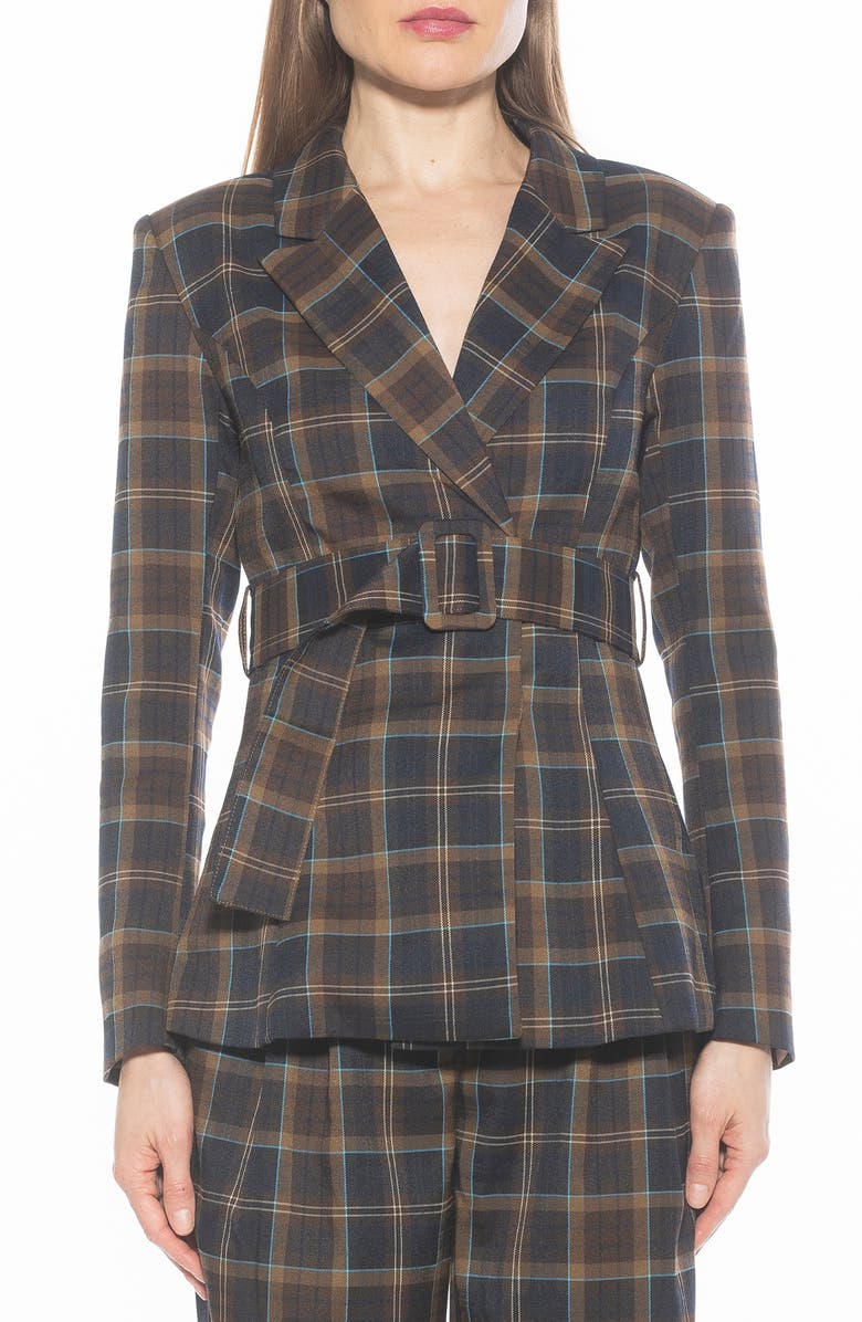 Alexia Admor Janna Plaid Longline Blazer, Main, color, Brown Plaid
