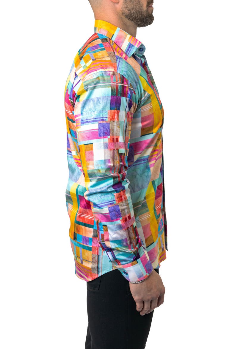 Fibonacci Cube 41 Cotton Button-Up Shirt, Alternate, color, YELLOW