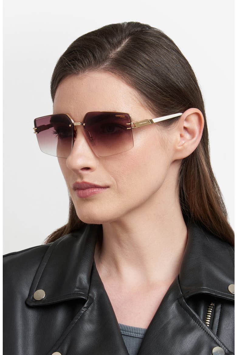 63mm Square Oversized Gradient Rimless Square Geometric Sunglasses, Alternate, color, GOLD IVORY/ BROWN SF