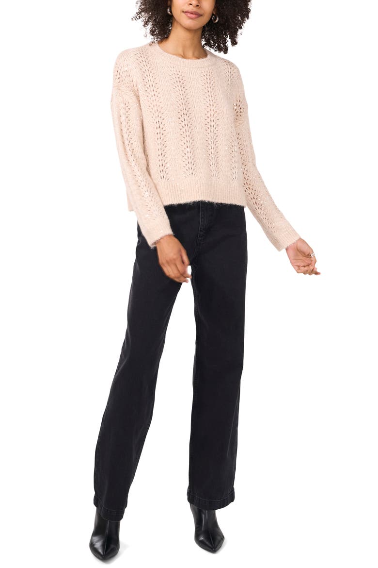 Sequin Pointelle Sweater, Alternate, color, CHAMPAGNE/ SILVER