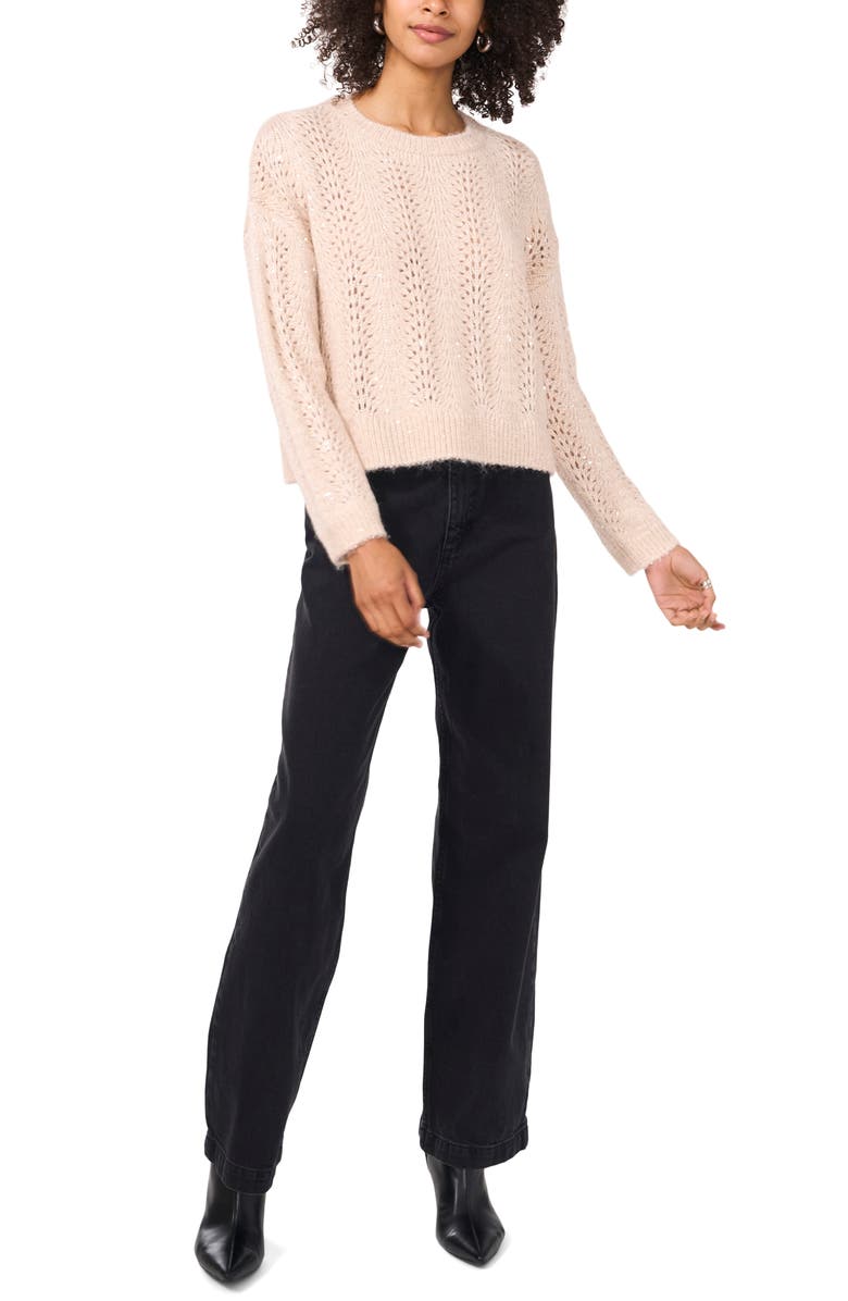 Vince Camuto Sequin Pointelle Sweater, Alternate, color, Champagne/ Silver