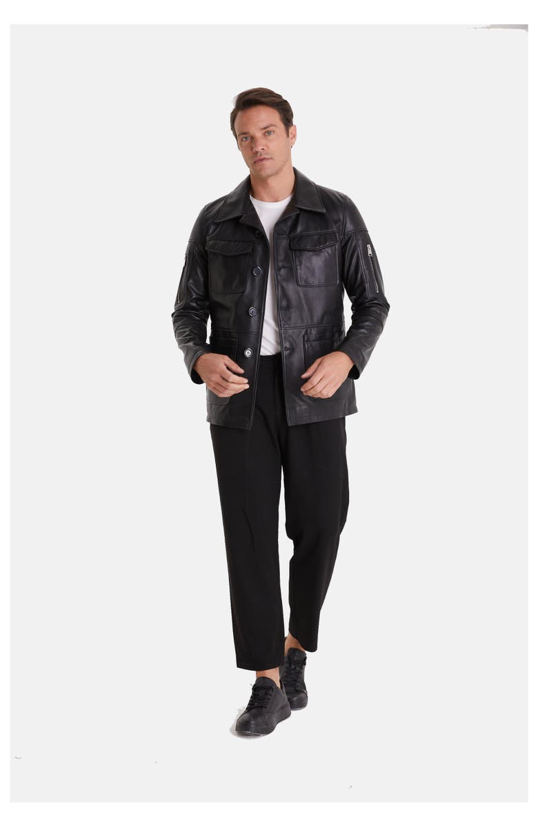 Furniq UK Cedric Leather Jacket, Alternate, color, Black