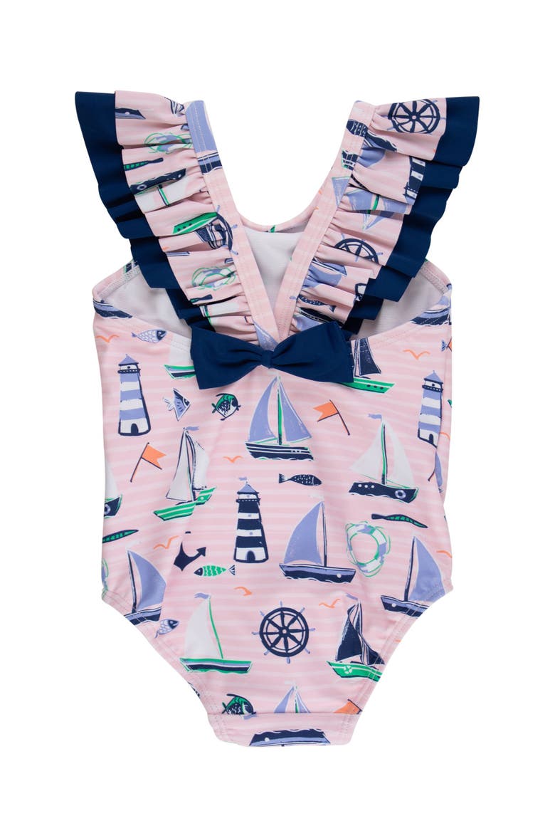 Girls V-Back UPF50+ One Piece, Alternate, color, Pink Sweet Sails