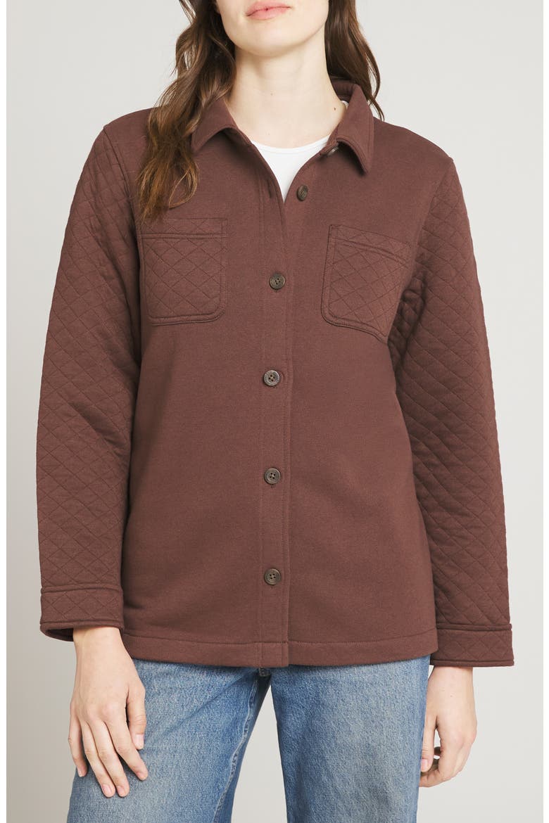 Quilted Button Down Shirt, Main, color, SHAVED CHOCOLATE