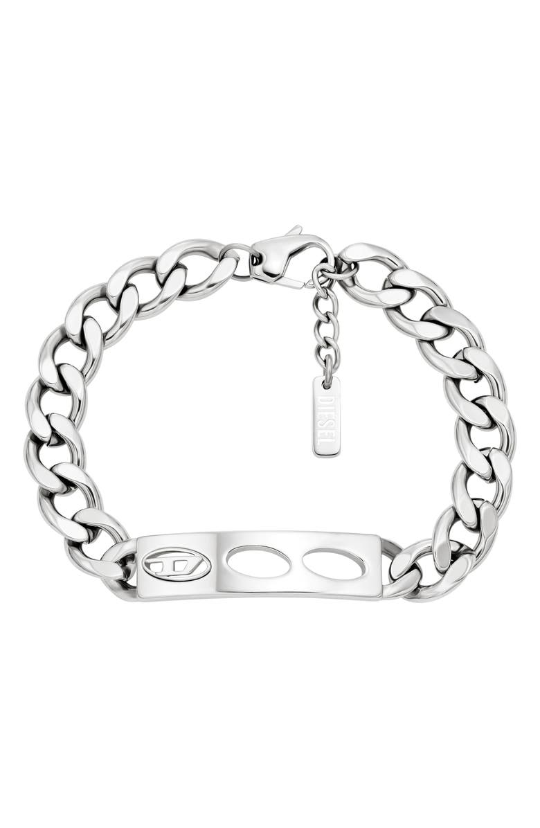 DIESEL<sup>®</sup> Oval D ID Chain Bracelet, Main, color, Silver