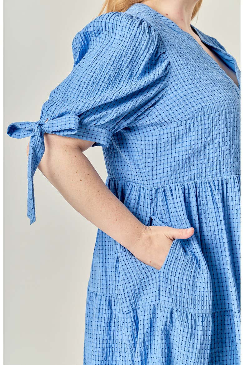 Gingham Tiered Minidress, Alternate, color, BLUE