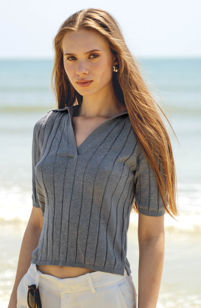 Italic Elise Featherlight Polo, Alternate, color, Heather Gray
