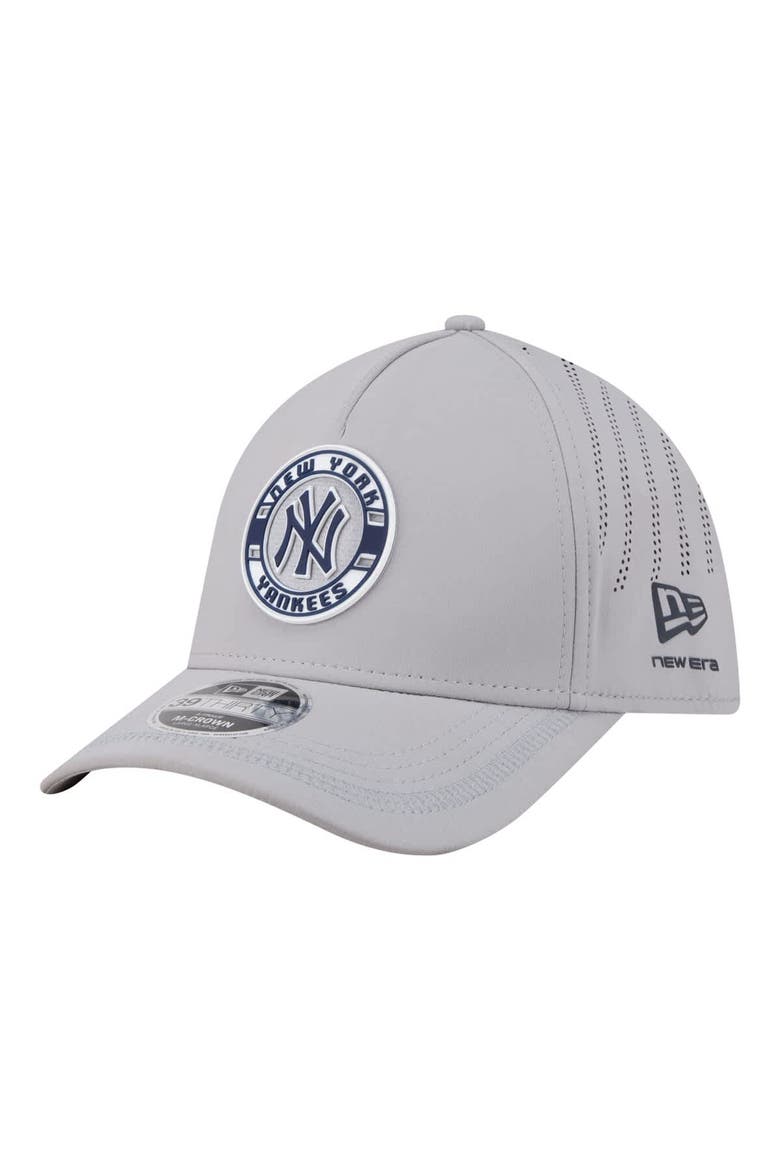Men's New Era Gray New York Yankees Patch 39THIRTY A-Frame M-Crown Perforated Flex Hat, Main, color, Gray