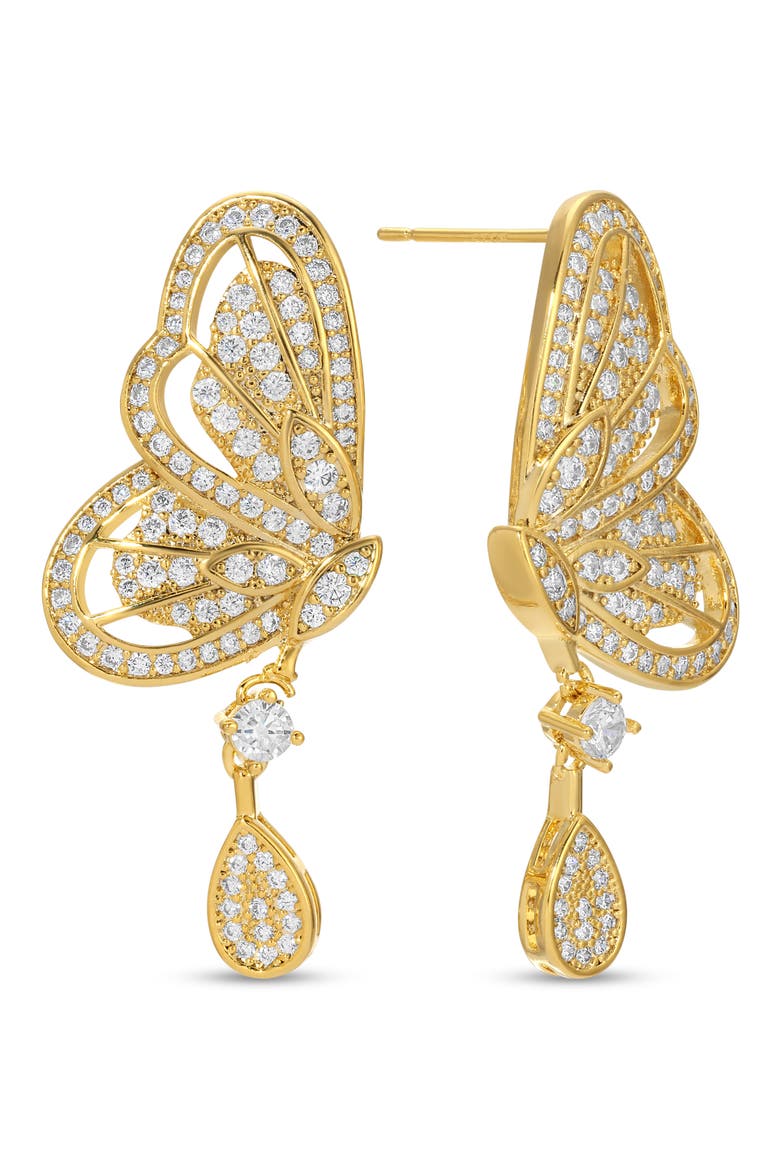Rose Cubic Zirconia Butterfly Drop Earrings, Main, color, GOLD