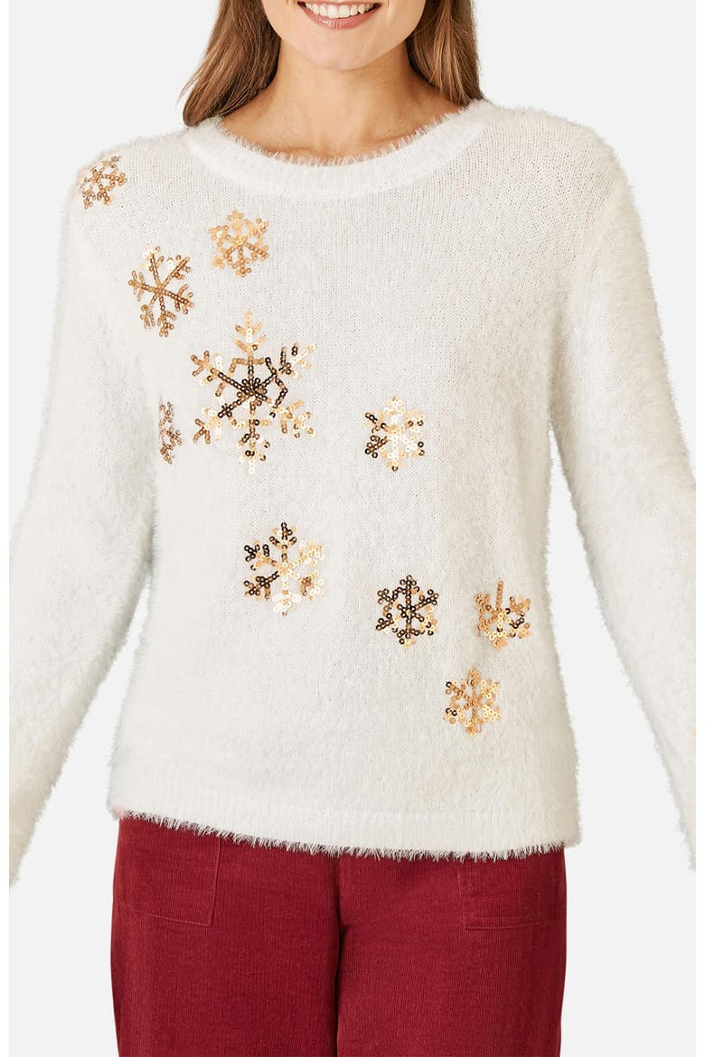 Sequin Snowflake Fluffy Sweater, Alternate, color, Ivory