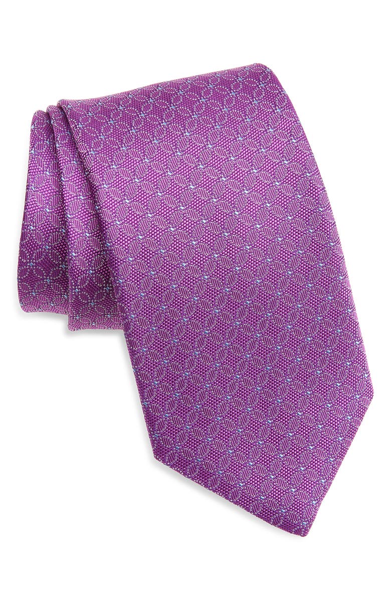 David Donahue Geometric Silk Tie, Main, color, Berry