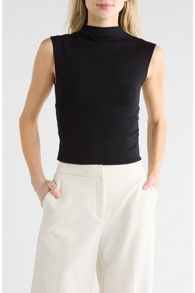 Mock Neck Ruched Tank, Main, color, BLACK