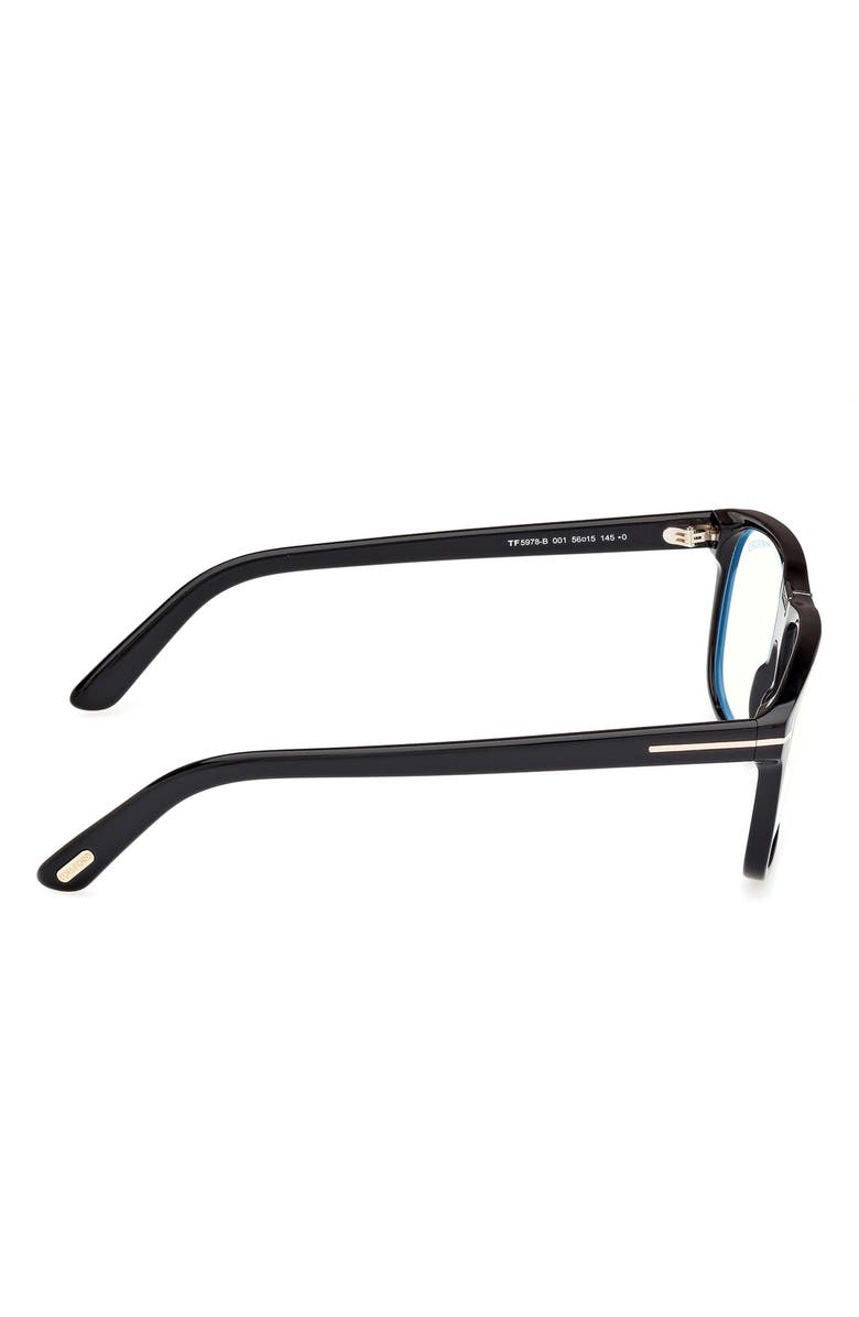 TOM FORD 56mm Pilot Blue Light Blocking Glasses, Alternate, color, Black / T Logo / Blue Block