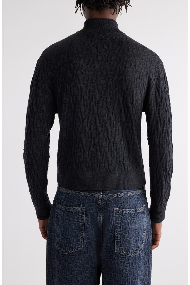 Debossed Zip-Up Wool Cardigan, Alternate, color, BLACK/ GREY
