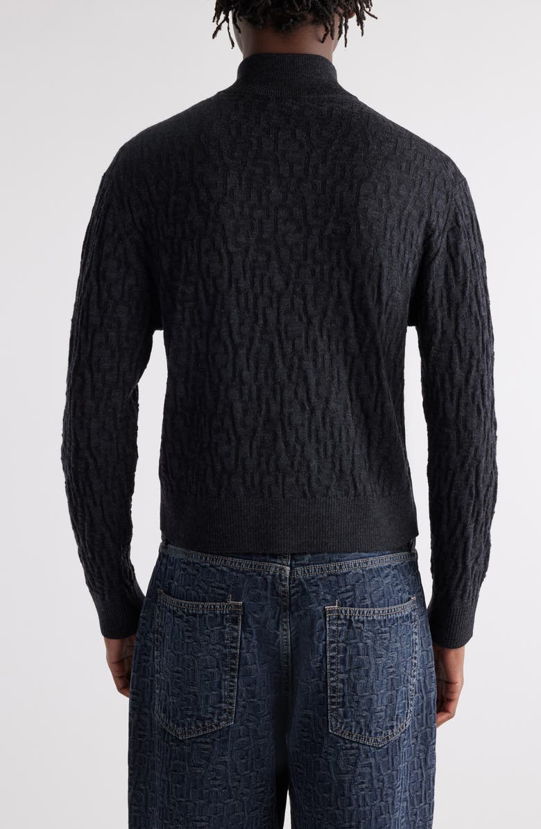 Acne Studios Debossed Zip-Up Wool Cardigan, Alternate, color, Black/ Grey