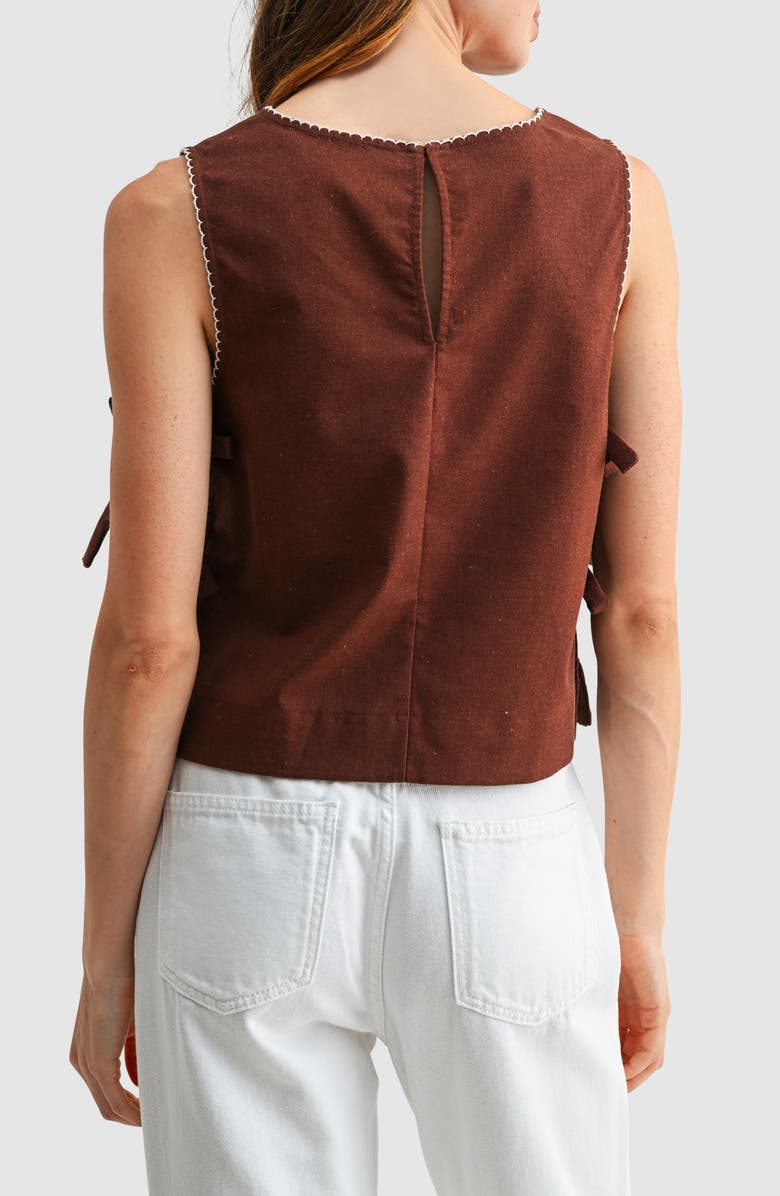 All in Favor Side Tie Cotton & Linen Shell, Alternate, color, Chocolate Oatmeal